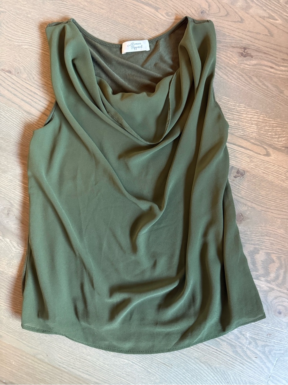 Allison Joy Olive Draped Cowl Neck Sleeveless Camisole